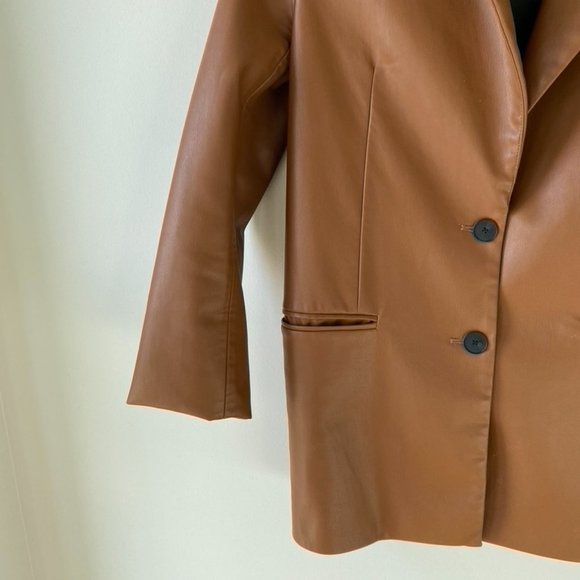 Zara Brown Vegan Leather Blazer - Picture 3 of 5